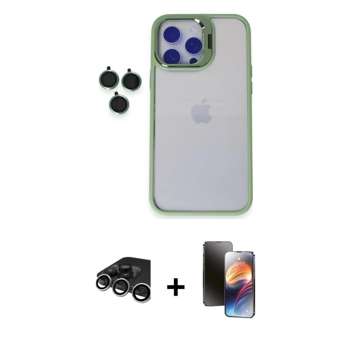 MARSİLYAN™- iPhone 15 Pro Max Kılıf Yankı Asil Serisi - Siyah 3D Antistatik Mat Seramik Nano Ekran Koruyucu + Raze Metal Kamera Lens - GS
