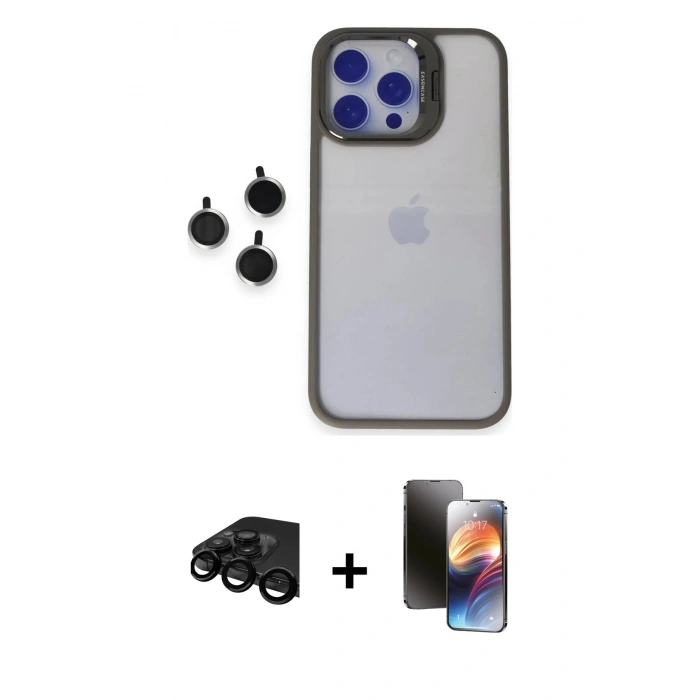 MARSİLYAN™- iPhone 15 Pro Max Kılıf Yankı Asil Serisi - Siyah 3D Antistatik Mat Seramik Nano Ekran Koruyucu + Raze Metal Kamera Lens - SH