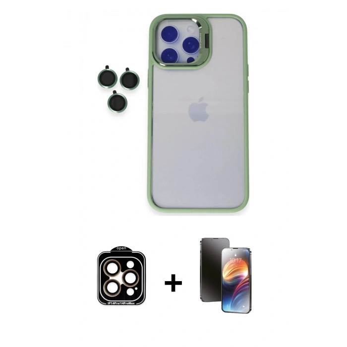 MARSİLYAN™- iPhone 15 Pro Max Kılıf Yankı Asil Serisi - Siyah 3D Antistatik Mat Seramik Nano Ekran Koruyucu + PVD Metal Kamera Lens - TU