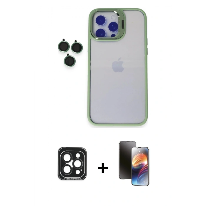 MARSİLYAN™- iPhone 15 Pro Max Kılıf Yankı Asil Serisi - Siyah 3D Antistatik Mat Seramik Nano Ekran Koruyucu + PVD Metal Kamera Lens - SH
