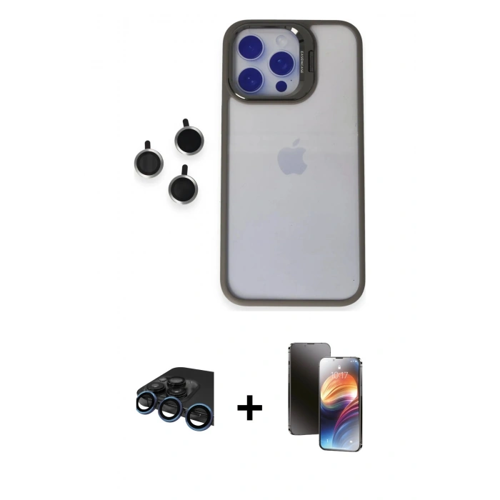 MARSİLYAN™- iPhone 15 Pro Max Kılıf Yankı Asil Serisi - Siyah 3D Antistatik Mat Seramik Nano Ekran Koruyucu + Raze Metal Kamera Lens - LT