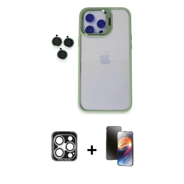 MARSİLYAN™- iPhone 15 Pro Max Kılıf Yankı Asil Serisi - Siyah 3D Antistatik Mat Seramik Nano Ekran Koruyucu + PVD Metal Kamera Lens - GS