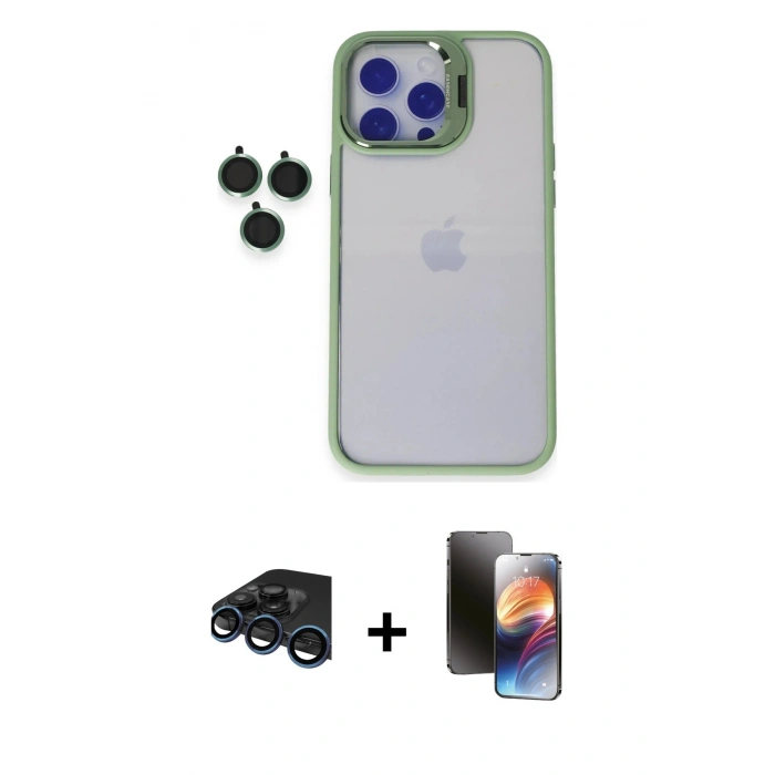 MARSİLYAN™- iPhone 15 Pro Max Kılıf Yankı Asil Serisi - Siyah 3D Antistatik Mat Seramik Nano Ekran Koruyucu + Raze Metal Kamera Lens - LT