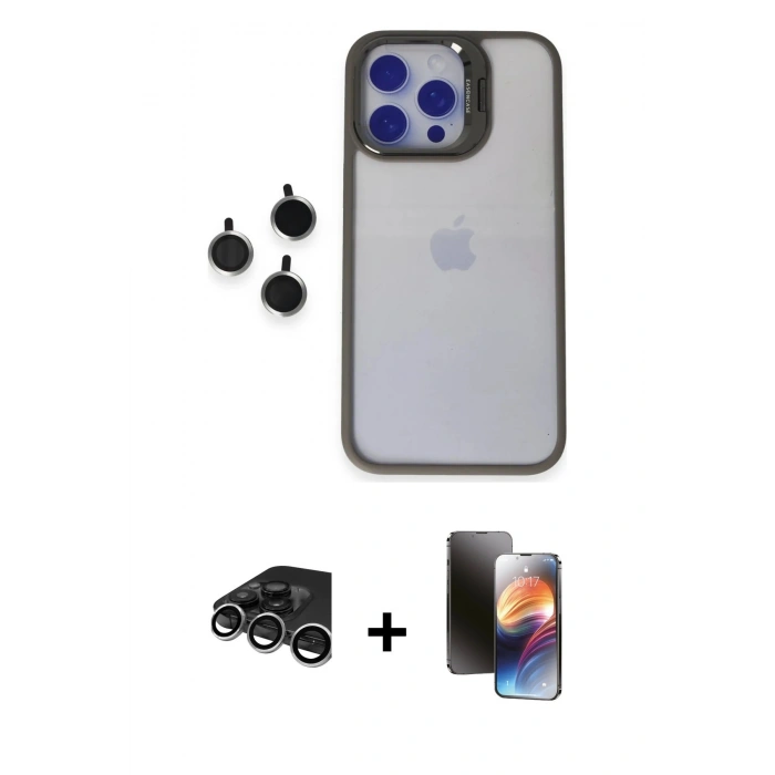 MARSİLYAN™- iPhone 15 Pro Max Kılıf Yankı Asil Serisi - Siyah 3D Antistatik Mat Seramik Nano Ekran Koruyucu + Raze Metal Kamera Lens - GS