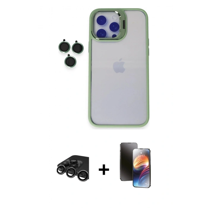 MARSİLYAN™- iPhone 15 Pro Max Kılıf Yankı Asil Serisi - Siyah 3D Antistatik Mat Seramik Nano Ekran Koruyucu + Raze Metal Kamera Lens - TMGI