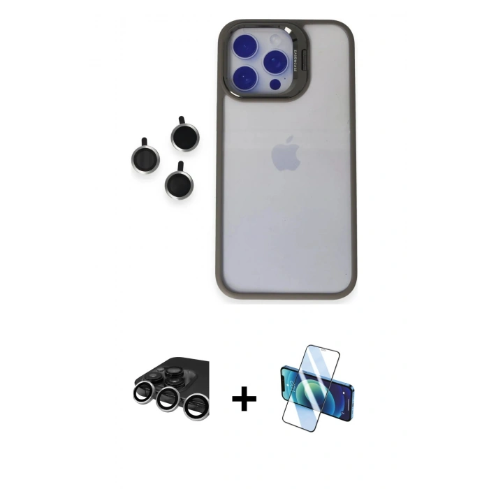 MARSİLYAN™- iPhone 15 Pro Max Kılıf Yankı Asil Serisi - Siyah 3D Antistatik Seramik Nano Ekran Koruyucu + Raze Metal Kamera Lens - GS