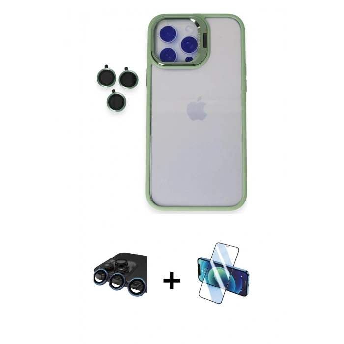 MARSİLYAN™- iPhone 15 Pro Max Kılıf Yankı Asil Serisi - Siyah 3D Antistatik Seramik Nano Ekran Koruyucu + Raze Metal Kamera Lens - LT
