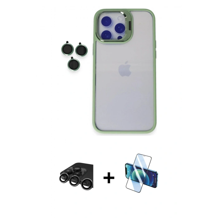 MARSİLYAN™- iPhone 15 Pro Max Kılıf Yankı Asil Serisi - Siyah 3D Antistatik Seramik Nano Ekran Koruyucu + Raze Metal Kamera Lens - TMGI