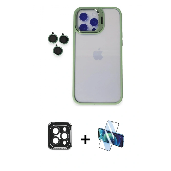 MARSİLYAN™- iPhone 15 Pro Max Kılıf Yankı Asil Serisi - Siyah 3D Antistatik Seramik Nano Ekran Koruyucu + PVD Metal Kamera Lens - SH