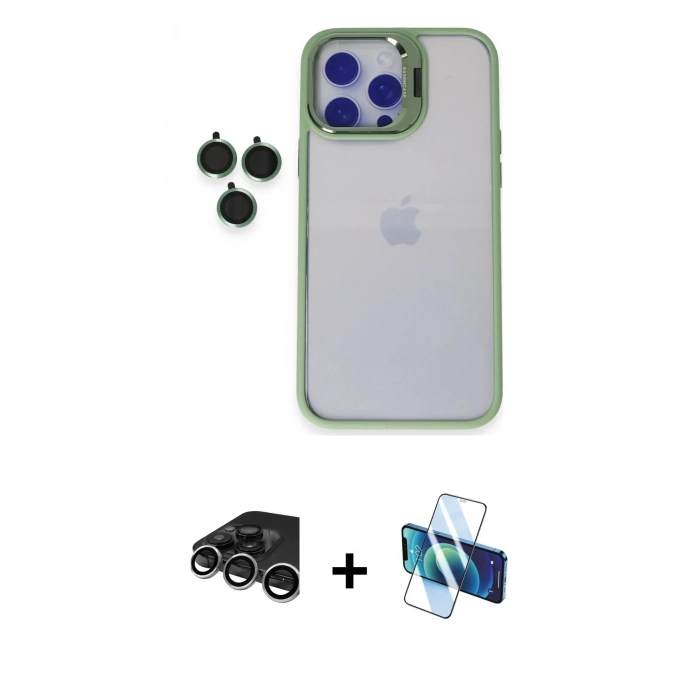 MARSİLYAN™- iPhone 15 Pro Max Kılıf Yankı Asil Serisi - Siyah 3D Antistatik Seramik Nano Ekran Koruyucu + Raze Metal Kamera Lens - GS