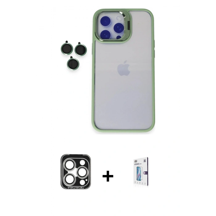 MARSİLYAN™- iPhone 15 Pro Max Kılıf Yankı Asil Serisi - Siyah Bilvis 0.18mm Plus Cam Ekran Koruyucu + PVD Metal Kamera Lens - GS
