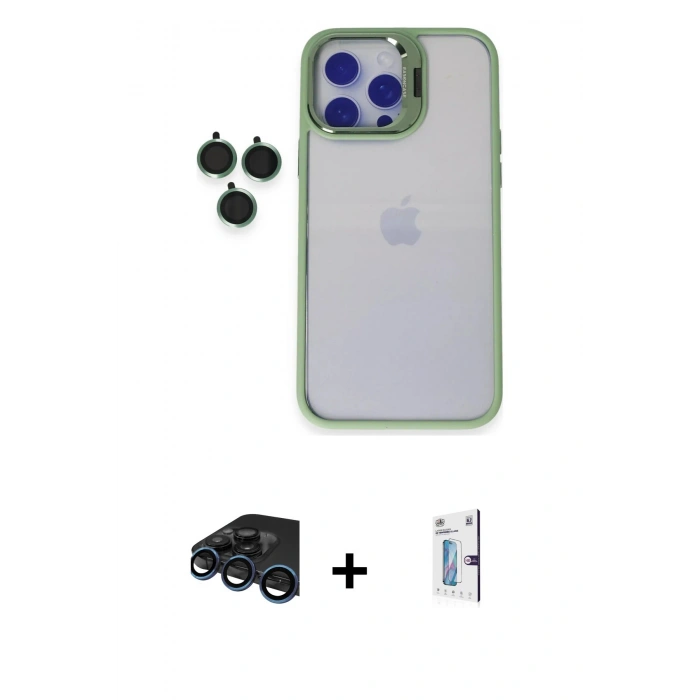 MARSİLYAN™- iPhone 15 Pro Max Kılıf Yankı Asil Serisi - Siyah Bilvis 0.18mm Plus Cam Ekran Koruyucu + Raze Metal Kamera Lens - LT