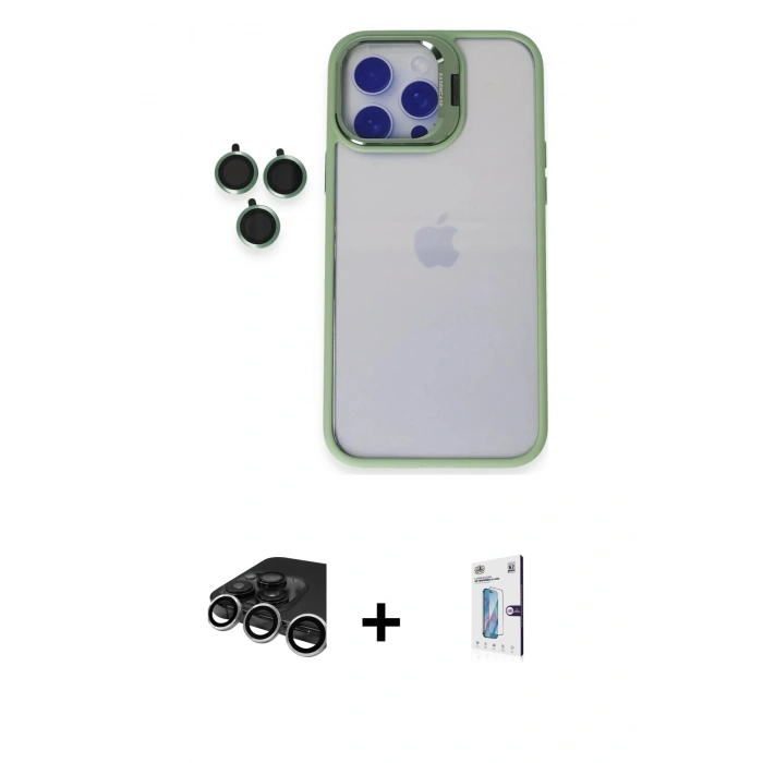 MARSİLYAN™- iPhone 15 Pro Max Kılıf Yankı Asil Serisi - Siyah Bilvis 0.18mm Plus Cam Ekran Koruyucu + Raze Metal Kamera Lens - GS