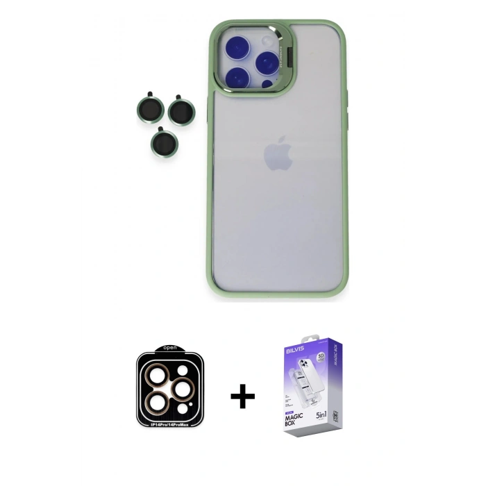 MARSİLYAN™- iPhone 15 Pro Max Kılıf Yankı Asil Serisi - Siyah Bilvis 5in1 3D Magic Cam Ekran Koruyucu + PVD Metal Kamera Lens - TU