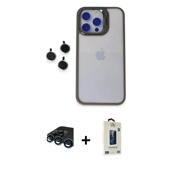 MARSİLYAN™- iPhone 15 Pro Max Kılıf Yankı Asil Serisi - Siyah Bilvis Hayalet Cam Ekran Koruyucu + Raze Metal Kamera Lens - LT