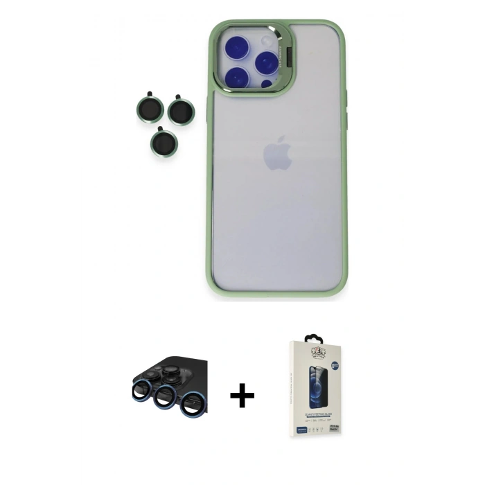 MARSİLYAN™- iPhone 15 Pro Max Kılıf Yankı Asil Serisi - Siyah Bilvis Hayalet Cam Ekran Koruyucu + Raze Metal Kamera Lens - LT