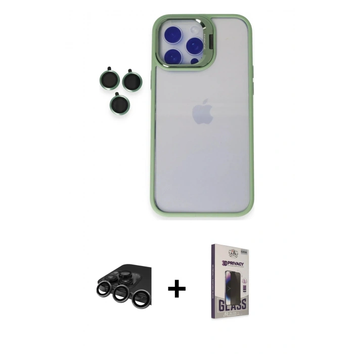 MARSİLYAN™- iPhone 15 Pro Max Kılıf Yankı Asil Serisi - Siyah Bilvis Hayalet Cam Ekran Koruyucu + Raze Metal Kamera Lens - TMGI