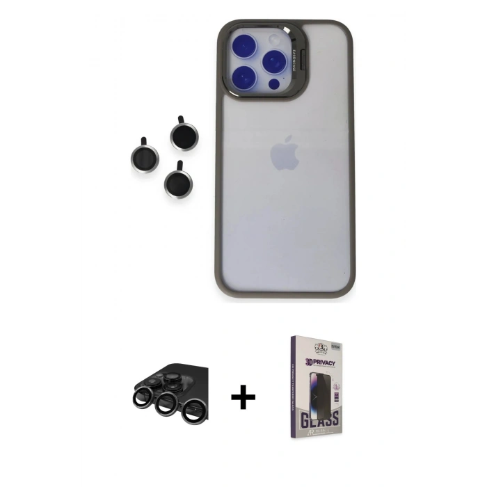 MARSİLYAN™- iPhone 15 Pro Max Kılıf Yankı Asil Serisi - Siyah Bilvis Hayalet Cam Ekran Koruyucu + Raze Metal Kamera Lens - TMGI