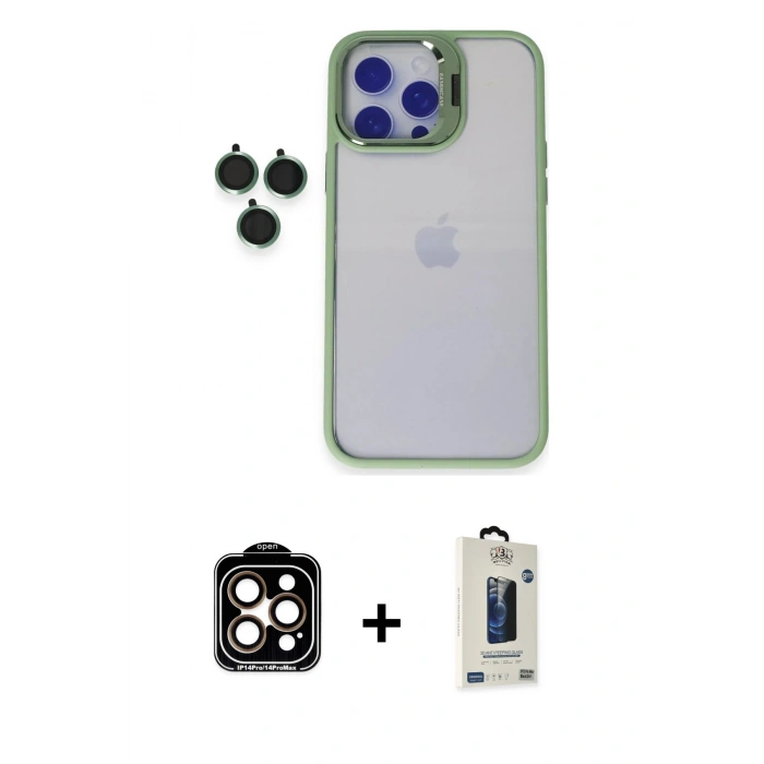 MARSİLYAN™- iPhone 15 Pro Max Kılıf Yankı Asil Serisi - Siyah Bilvis Hayalet Cam Ekran Koruyucu + PVD Metal Kamera Lens - TU