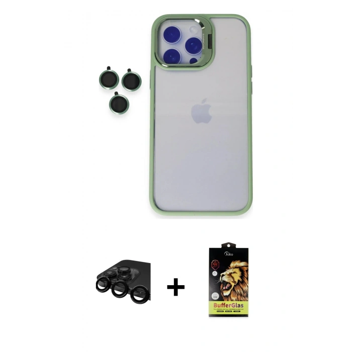 MARSİLYAN™- iPhone 15 Pro Max Kılıf Yankı Asil Serisi - Siyah Buffer Cam Ekran Koruyucu + Raze Metal Kamera Lens - SH