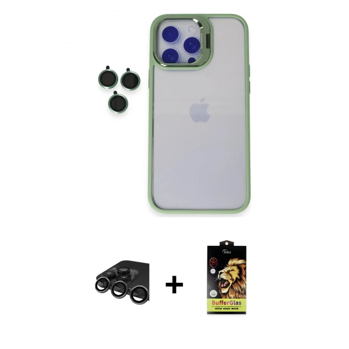 MARSİLYAN™- iPhone 15 Pro Max Kılıf Yankı Asil Serisi - Siyah Buffer Cam Ekran Koruyucu + Raze Metal Kamera Lens - TMGI