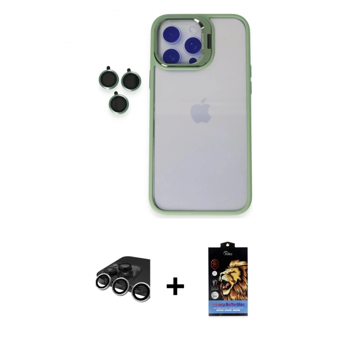 MARSİLYAN™- iPhone 15 Pro Max Kılıf Yankı Asil Serisi - Siyah Buffer Hayalet Cam Ekran Koruyucu + Raze Metal Kamera Lens - GS