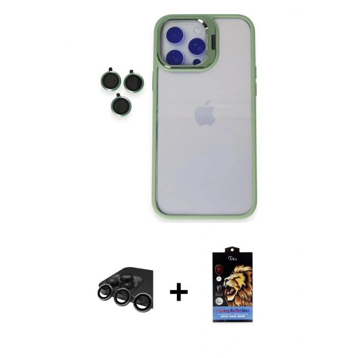 MARSİLYAN™- iPhone 15 Pro Max Kılıf Yankı Asil Serisi - Siyah Buffer Hayalet Cam Ekran Koruyucu + Raze Metal Kamera Lens - TMGI