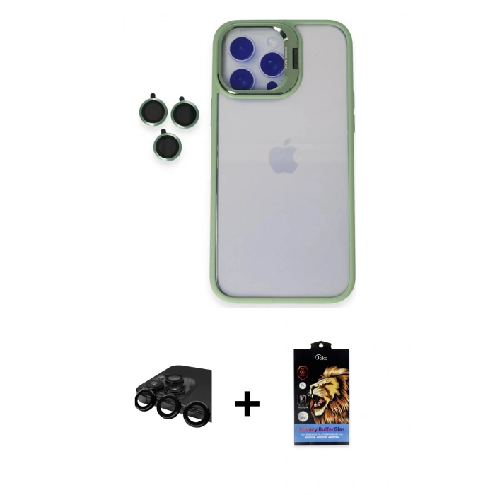 MARSİLYAN™- iPhone 15 Pro Max Kılıf Yankı Asil Serisi - Siyah Buffer Hayalet Cam Ekran Koruyucu + Raze Metal Kamera Lens - SH
