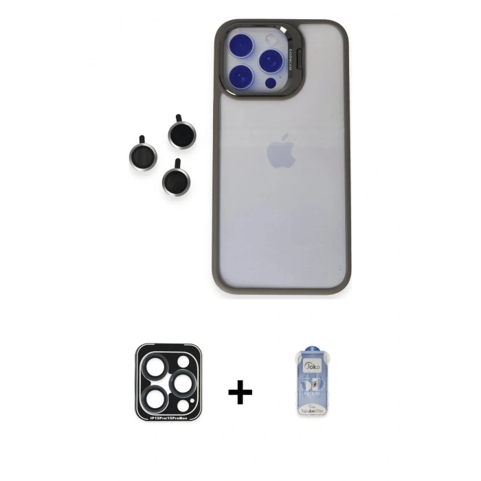 MARSİLYAN™- iPhone 15 Pro Max Kılıf Yankı Asil Serisi - Siyah Joko Magic 5D Cam + PVD Metal Kamera Lens - LT