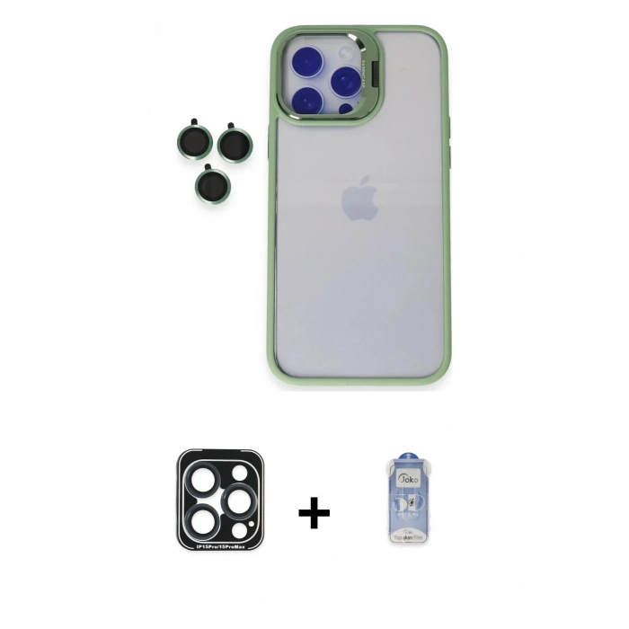 MARSİLYAN™- iPhone 15 Pro Max Kılıf Yankı Asil Serisi - Siyah Joko Magic 5D Cam + PVD Metal Kamera Lens - LT