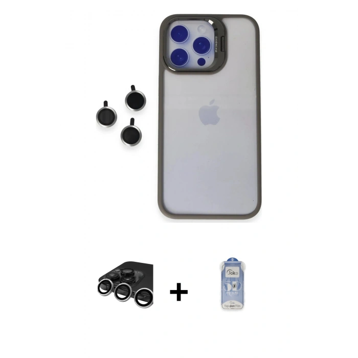 MARSİLYAN™- iPhone 15 Pro Max Kılıf Yankı Asil Serisi - Siyah Joko Magic 5D Cam + Raze Metal Kamera Lens - GS
