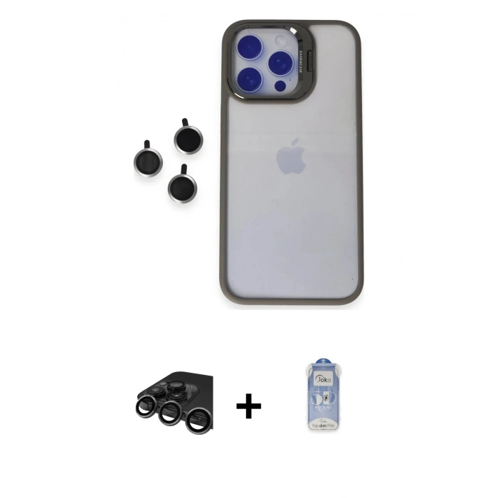 MARSİLYAN™- iPhone 15 Pro Max Kılıf Yankı Asil Serisi - Siyah Joko Magic 5D Cam + Raze Metal Kamera Lens - TMGI