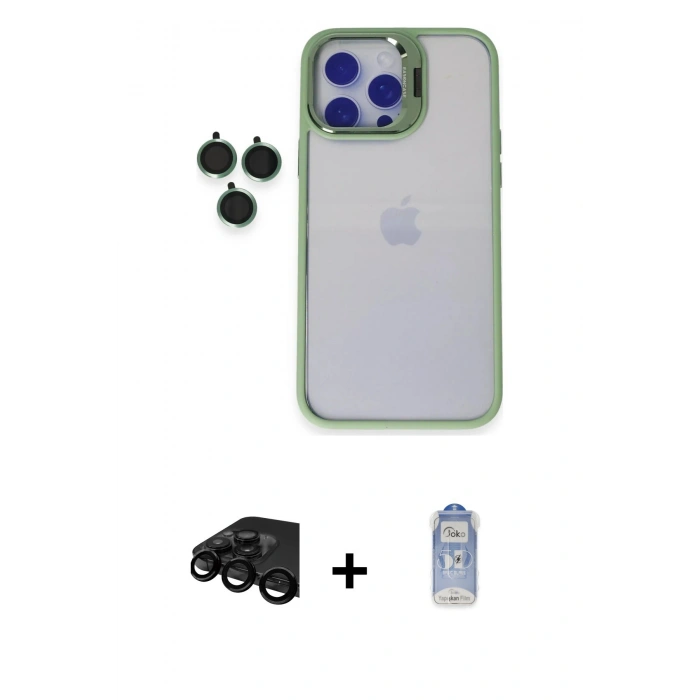 MARSİLYAN™- iPhone 15 Pro Max Kılıf Yankı Asil Serisi - Siyah Joko Magic 5D Cam + Raze Metal Kamera Lens - SH