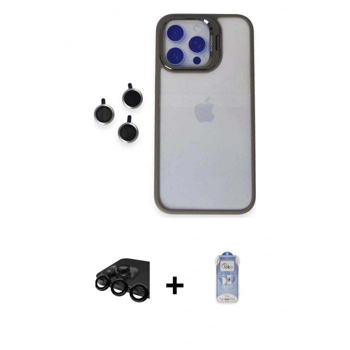 MARSİLYAN™- iPhone 15 Pro Max Kılıf Yankı Asil Serisi - Siyah Joko Magic 5D Cam + Raze Metal Kamera Lens - SH