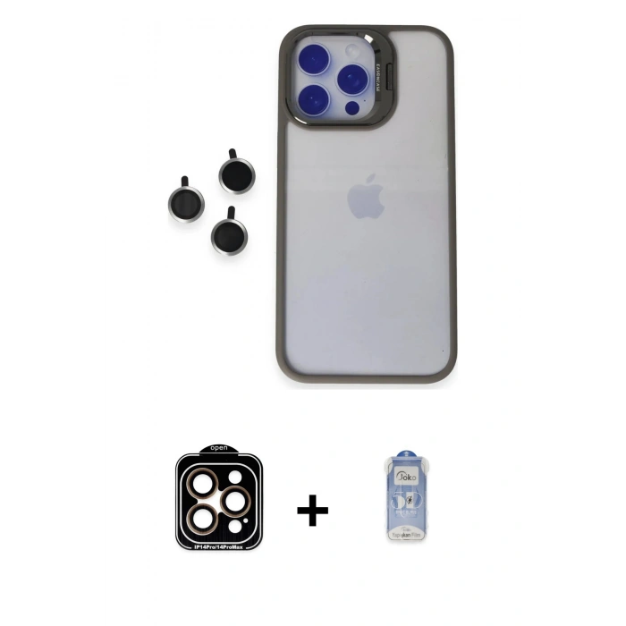 MARSİLYAN™- iPhone 15 Pro Max Kılıf Yankı Asil Serisi - Siyah Joko Magic 5D Cam + PVD Metal Kamera Lens - TU