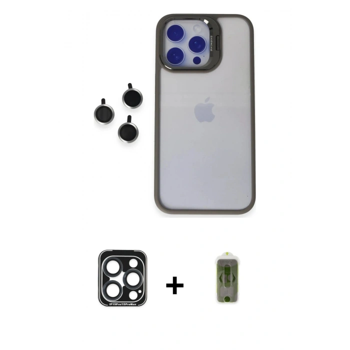 MARSİLYAN™- iPhone 15 Pro Max Kılıf Yankı Asil Serisi - Siyah Joko Magic 5D Hayalet Cam + PVD Metal Kamera Lens - LT