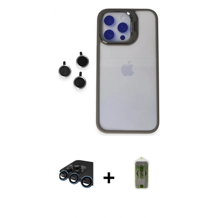 MARSİLYAN™- iPhone 15 Pro Max Kılıf Yankı Asil Serisi - Siyah Joko Magic 5D Hayalet Cam + Lacivert Raze Metal Kamera Lens