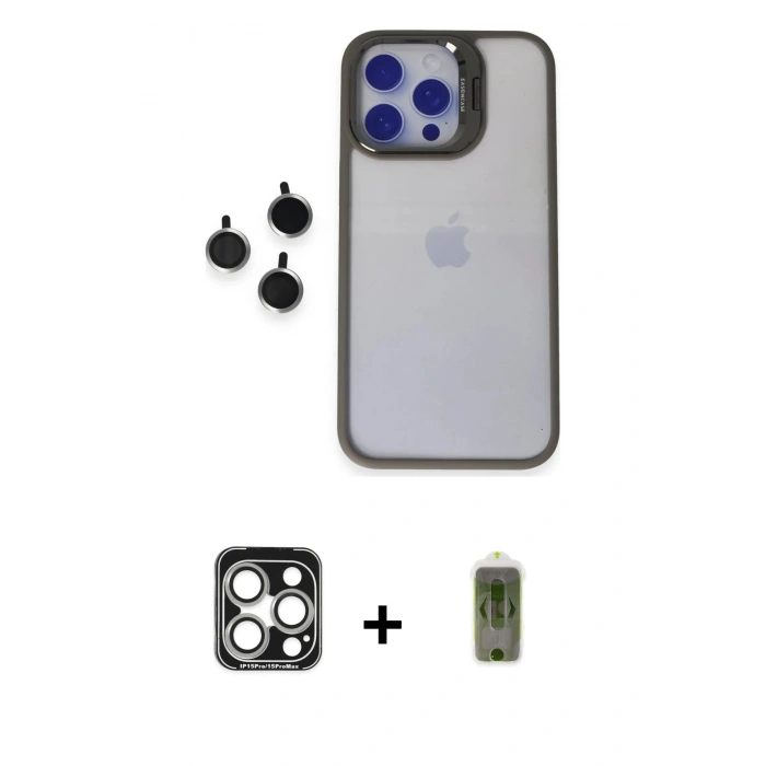 MARSİLYAN™- iPhone 15 Pro Max Kılıf Yankı Asil Serisi - Siyah Joko Magic 5D Hayalet Cam + PVD Metal Kamera Lens - GS