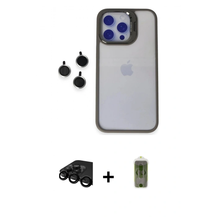 MARSİLYAN™- iPhone 15 Pro Max Kılıf Yankı Asil Serisi - Siyah Joko Magic 5D Hayalet Cam + Raze Metal Kamera Lens - SH