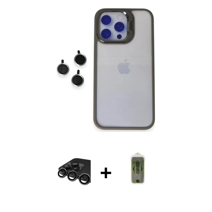 MARSİLYAN™- iPhone 15 Pro Max Kılıf Yankı Asil Serisi - Siyah Joko Magic 5D Hayalet Cam + Raze Metal Kamera Lens - TMGI