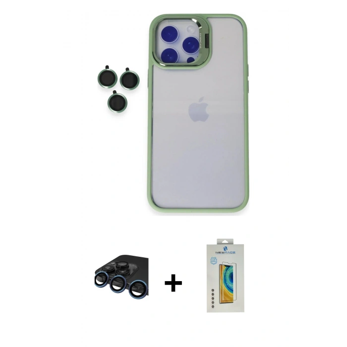 MARSİLYAN™- iPhone 15 Pro Max Kılıf Yankı Asil Serisi - Siyah Polymer Nano Ekran Koruyucu + Lacivert Raze Metal Kamera Lens