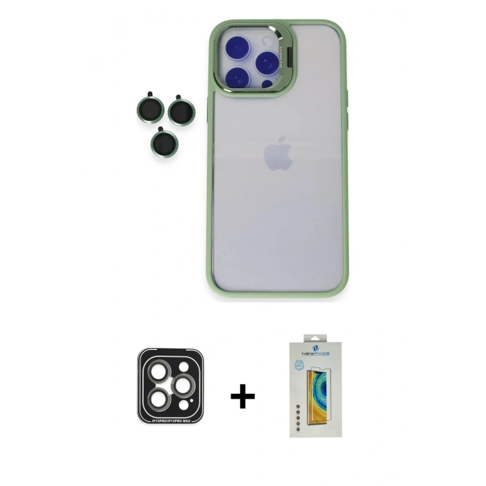 MARSİLYAN™- iPhone 15 Pro Max Kılıf Yankı Asil Serisi - Siyah Polymer Nano Ekran Koruyucu + PVD Metal Kamera Lens - GI