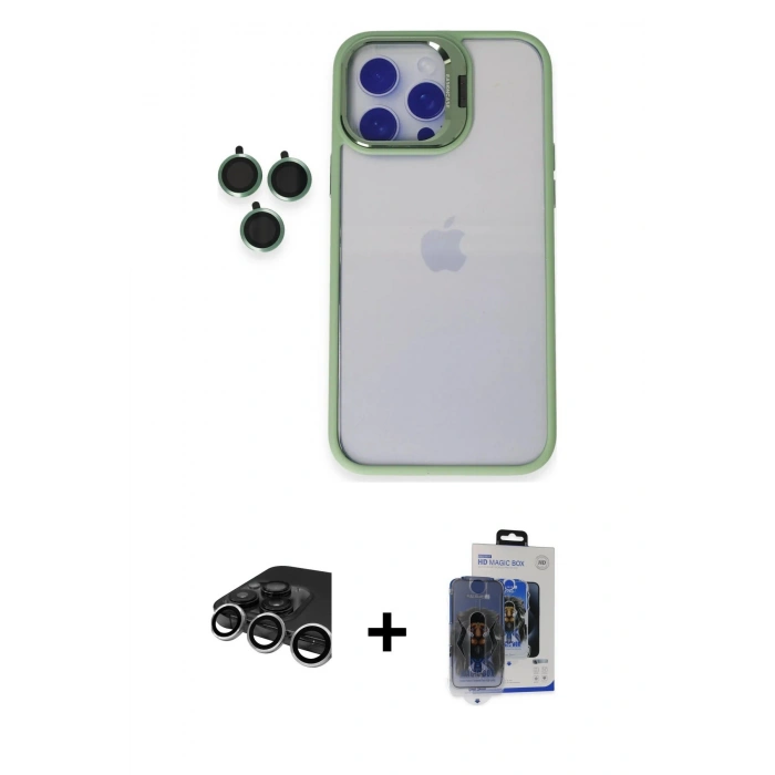 MARSİLYAN™- iPhone 15 Pro Max Kılıf Yankı Asil Serisi - Siyah Vanessa Magic Cam + Gümüş Raze Metal Kamera Lens