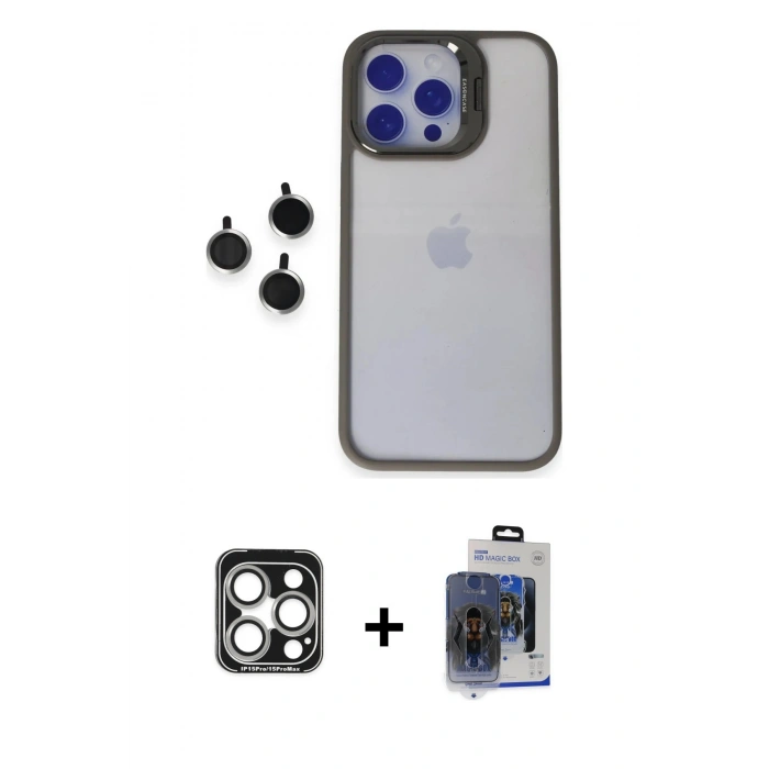 MARSİLYAN™- iPhone 15 Pro Max Kılıf Yankı Asil Serisi - Siyah Vanessa Magic Cam + PVD Metal Kamera Lens - GS