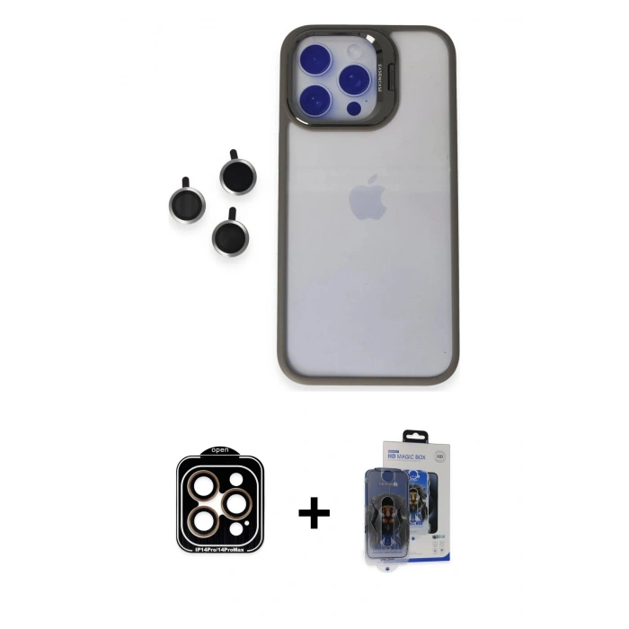 MARSİLYAN™- iPhone 15 Pro Max Kılıf Yankı Asil Serisi - Siyah Vanessa Magic Cam + PVD Metal Kamera Lens - TU
