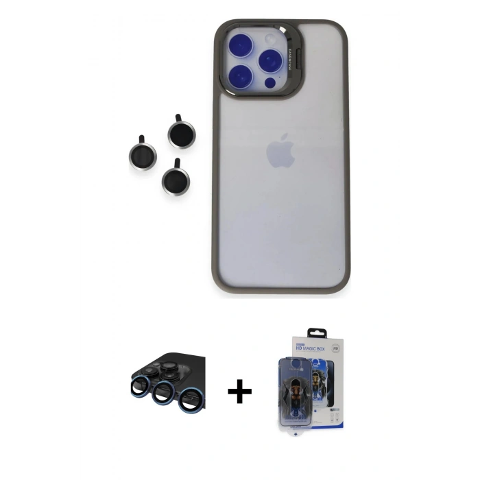 MARSİLYAN™- iPhone 15 Pro Max Kılıf Yankı Asil Serisi - Siyah Vanessa Magic Cam + Raze Metal Kamera Lens - LT