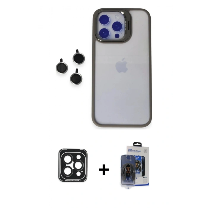 MARSİLYAN™- iPhone 15 Pro Max Kılıf Yankı Asil Serisi - Siyah Vanessa Magic Cam + PVD Metal Kamera Lens - SH