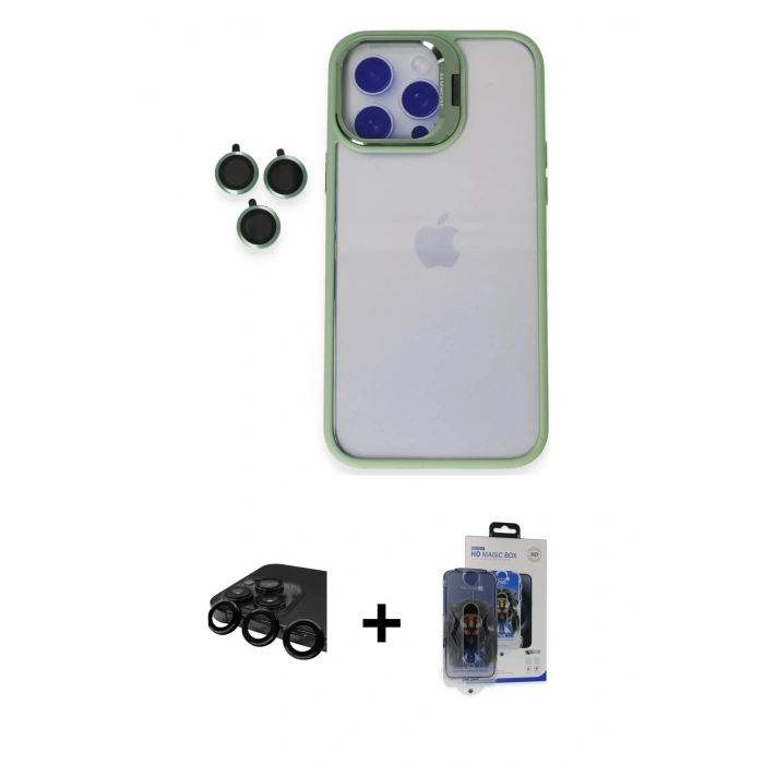 MARSİLYAN™- iPhone 15 Pro Max Kılıf Yankı Asil Serisi - Siyah Vanessa Magic Cam + Raze Metal Kamera Lens - SH