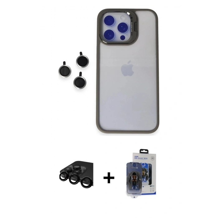 MARSİLYAN™- iPhone 15 Pro Max Kılıf Yankı Asil Serisi - Siyah Vanessa Magic Cam + Raze Metal Kamera Lens - SH