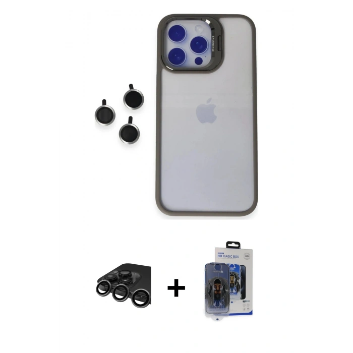 MARSİLYAN™- iPhone 15 Pro Max Kılıf Yankı Asil Serisi - Siyah Vanessa Magic Cam + Raze Metal Kamera Lens - TMGI